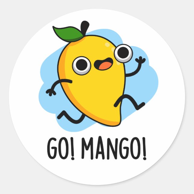 Go Mango Funny Running Mango Pun  Classic Round Sticker (Front)