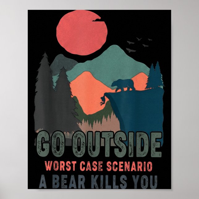 Go outside worst case scenario a bear kills funny poster (Front)