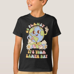 Go Planet Its Your Earth Day 2025 Teacher Kids Ret T-Shirt