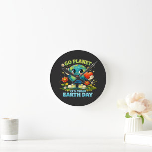 Go Planet It's Your Earth Day green Round Clock