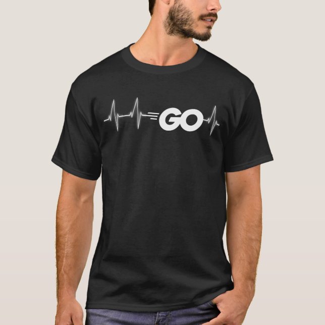 Go Programming Language with Go logo in heartbeat T-Shirt (Front)