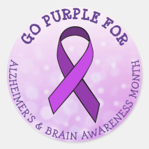 Go Purple for  Alzheimer's & Brain Awareness Month Classic Round Sticker