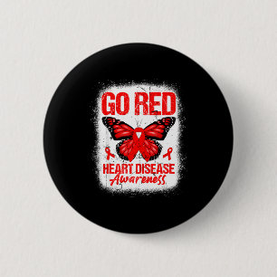 Go Red Butterfly &amp; Red Ribbon Heart Disease Aw 6 Cm Round Badge