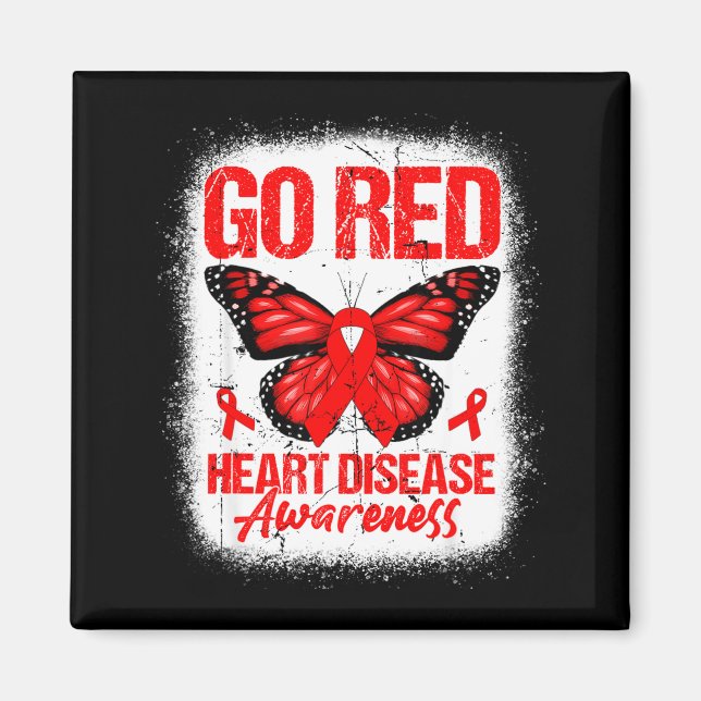 Go Red Butterfly &amp; Red Ribbon Heart Disease Aw Magnet (Front)