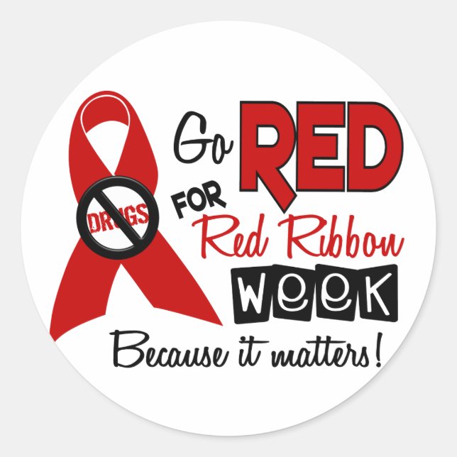 Go Red For Red Ribbon Week Classic Round Sticker (Front)