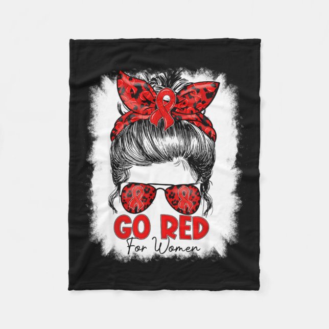 Go Red For Women Messy Bun Heart Health Month In F Fleece Blanket (Front)