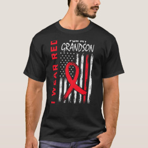 Go Red Grandson Heart Disease USA Flag Grandma Gra T-Shirt
