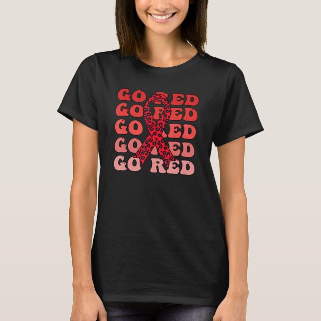 Go Red Groovy Heart Disease Awareness Heart Warrio T-Shirt (Front)