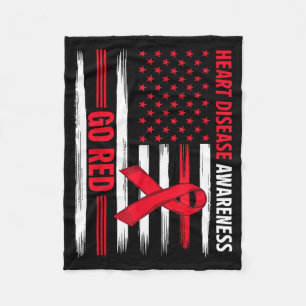 Go Red Heart Disease American Flag Heart Disease A Fleece Blanket