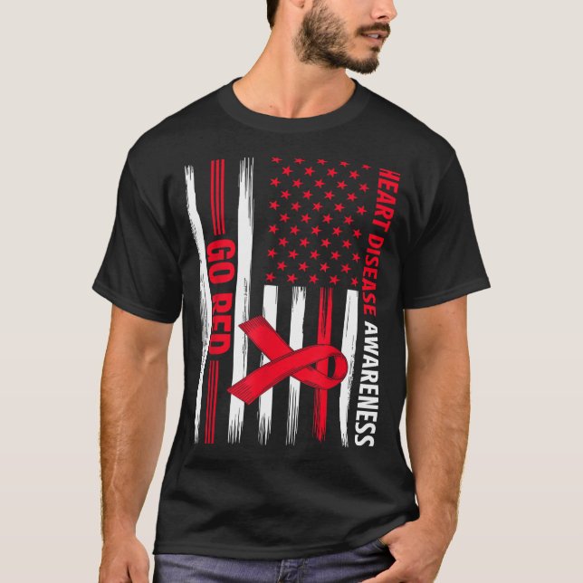 Go Red Heart Disease American Flag Heart Disease A T-Shirt (Front)