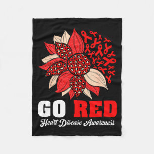 Go Red Heart Disease Awareness Red Ribbon Sunflowe Fleece Blanket