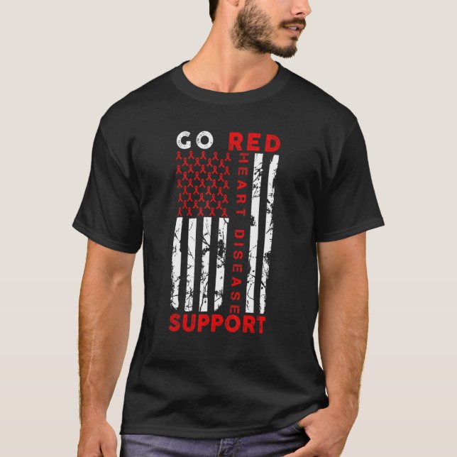 Go Red Heart Disease Awareness Support Squad Ameri T-Shirt (Front)