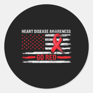 Go Red Heart Disease Support Flag - Heart Disease  Classic Round Sticker