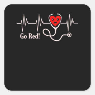 Go Red Heartbeat Heart Disease Awareness Survivor Square Sticker