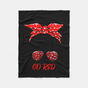 Go Red Messy Bun Heart Disease Heart Health Awaren Fleece Blanket