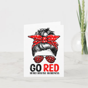 Go Red Messy Bun Women In February - Heart Disease Card