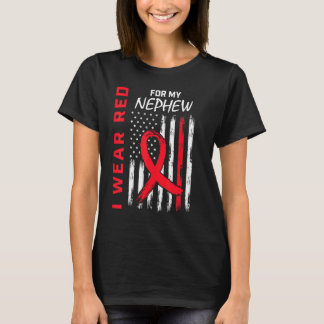 Go Red Nephew Heart Disease Awareness Flag Aunt Un T-Shirt