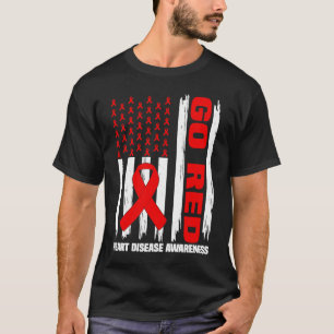 Go Red US Flag Red Ribbon Heart Disease Awareness T-Shirt