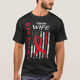 Go Red Wife Heart Disease Awareness USA Flag Husba T-Shirt