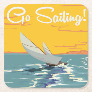 Go Sailing Vacation poster Square Paper Coaster