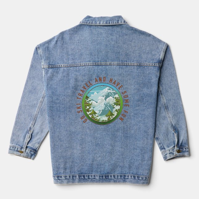Go Ski travel and have fun travel logo. Denim Jacket (Back)