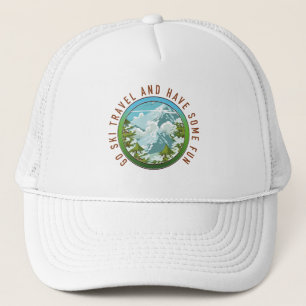 Go Ski travel and have fun travel logo. Trucker Hat