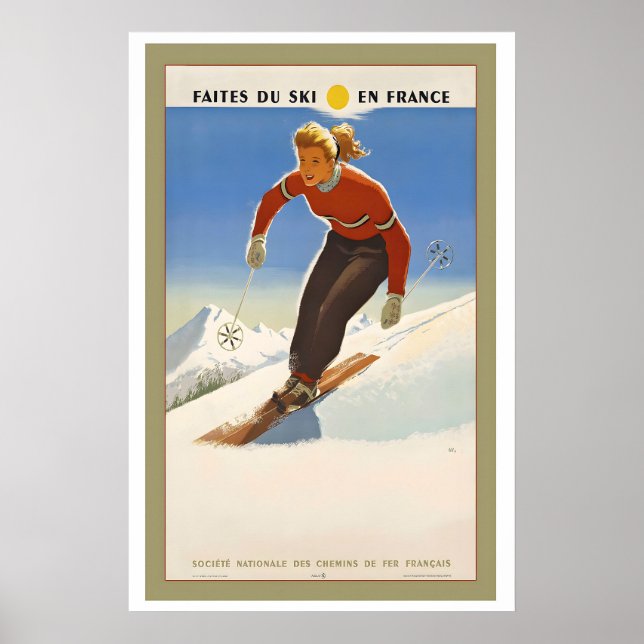 Go Skiing in France Vintage Ski Poster (Front)