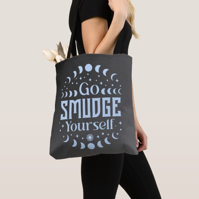 Go Smudge Yourself Moon Phases Celestial Halloween Tote Bag (Close Up)