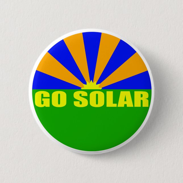 Go Solar (Green Sunrise Button) 6 Cm Round Badge (Front)