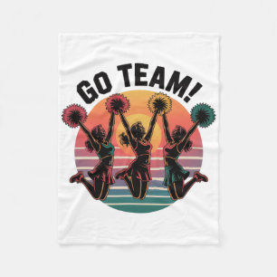 Go Team Cheerleading Retro Sunset Pom Pom Jump Fleece Blanket