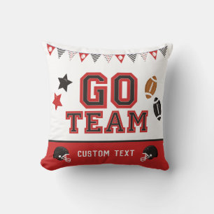 Go Team Football Fan Red and Black Festive Sports Cushion
