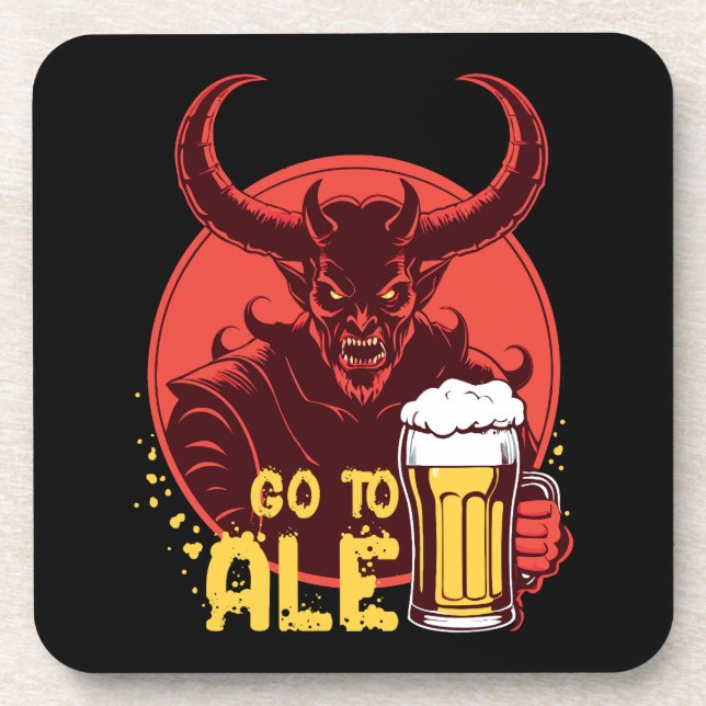 Go To Ale - Satan Drinking Beer Coaster (Front)