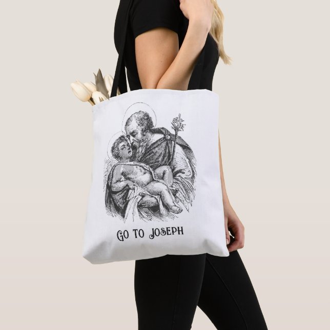 Go to St. Joseph Baby Jesus Religious Tote Bag (Close Up)