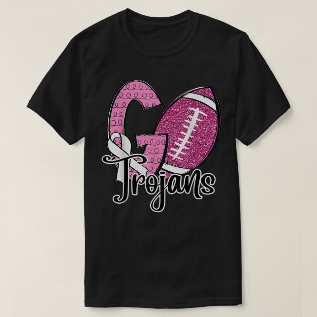Go Trojans School Sports Fan Spirit Breast Cancer  T-Shirt (Design Front)