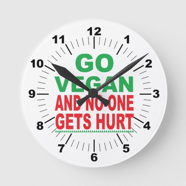 Go Vegan And No-One Gets Hurt  Round Clock (Front)