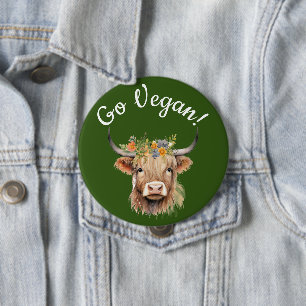 Go Vegan Animal Rights Cow 10 Cm Round Badge