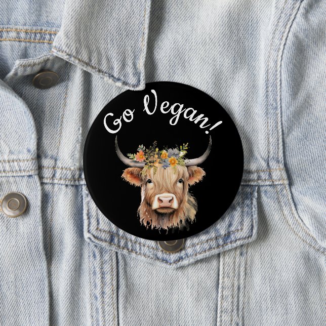 Go Vegan Animal Rights Cow  10 Cm Round Badge (In Situ)