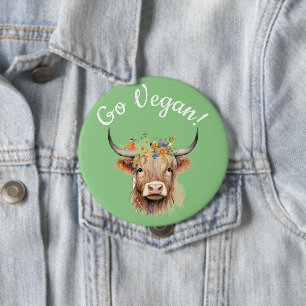Go Vegan Animal Rights Cow 10 Cm Round Badge