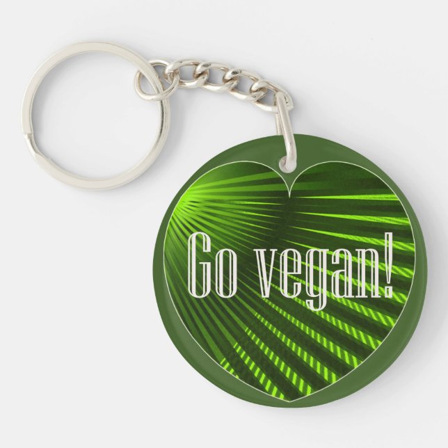 Go Vegan Heart Shape Green Slogan Key Ring (Front)