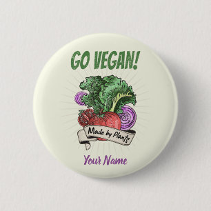 Go Vegan Made by Plants veggie vintage vegetarians 6 Cm Round Badge