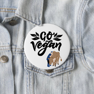 Go Vegan Person Hugging Cow 10 Cm Round Badge
