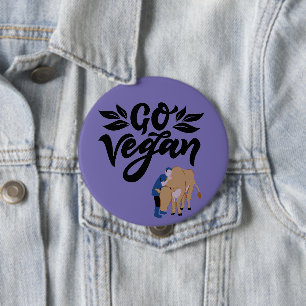 Go Vegan Person Hugging Cow 10 Cm Round Badge
