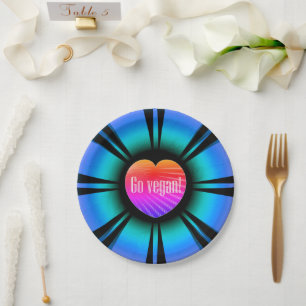 Go Vegan - Pink Heart Pupil And Blue Iris Paper Plate