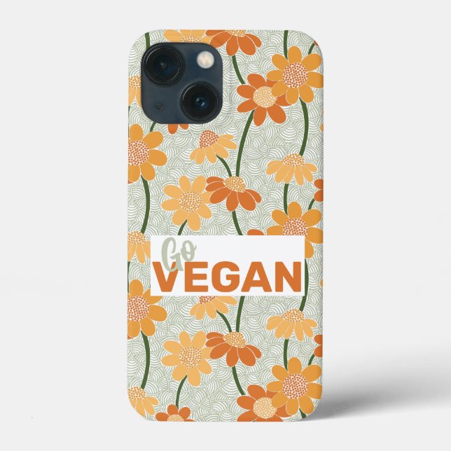 Go vegan! Pretty retro muted 1970s flowers Case-Mate iPhone Case (Back)