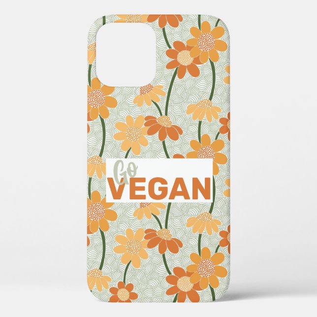 Go vegan! Pretty retro muted 1970s flowers Case-Mate iPhone Case (Back)