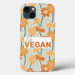 Go vegan! Pretty retro muted 1970s flowers iPhone 13 Case
