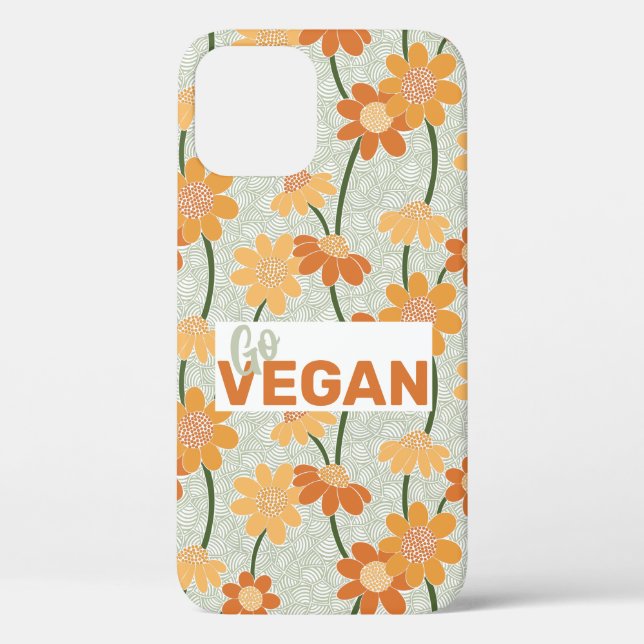 Go vegan! Pretty retro muted 1970s flowers Case-Mate iPhone Case (Back)