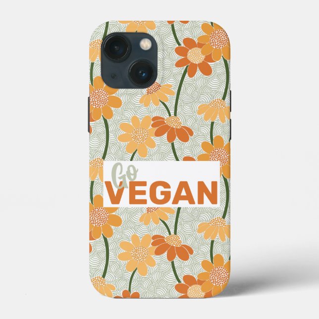 Go vegan! Pretty retro muted 1970s flowers Case-Mate iPhone Case (Back)