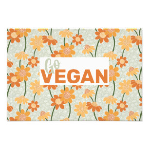 Go Vegan! Pretty retro muted 1970s flowers Photo Print