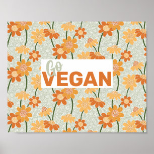 Go Vegan! Pretty retro muted 1970s flowers Poster